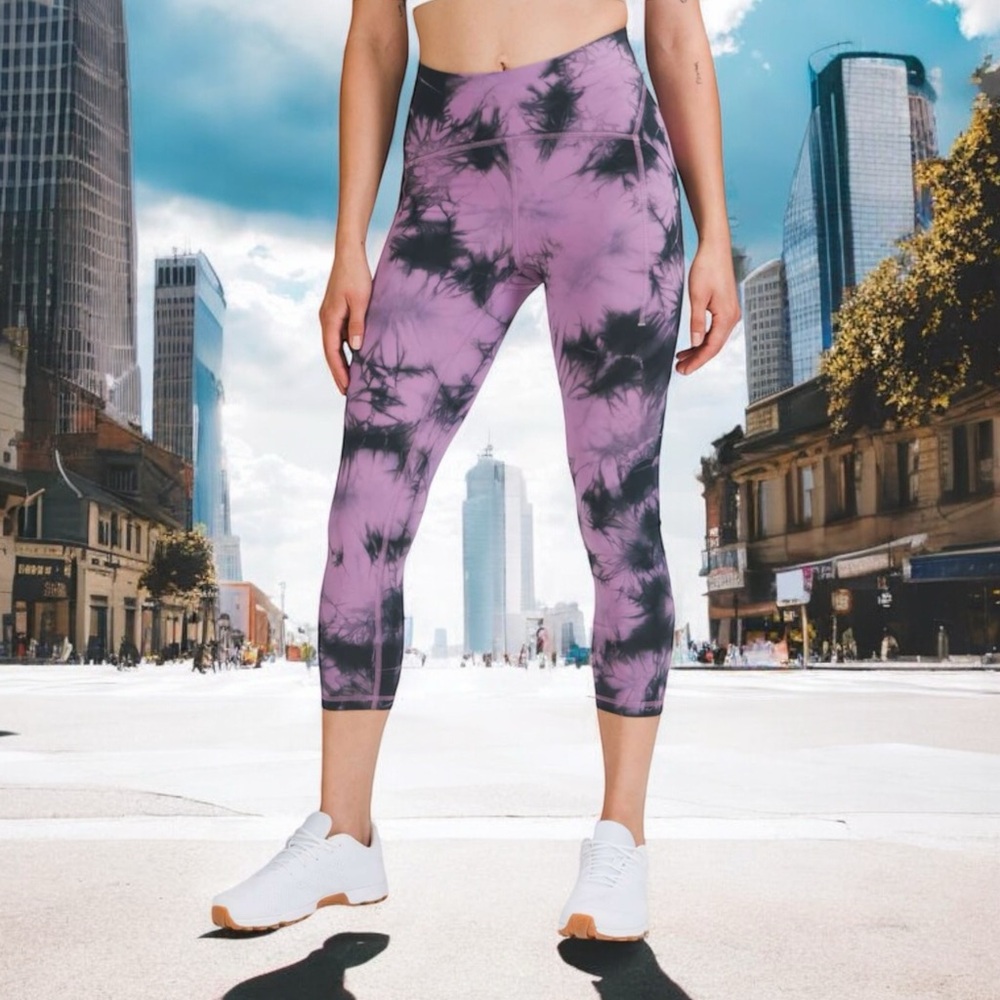 Lululemon Power Thru Crop 23" Over Tie Dye Wisteria Purple Graphite Grey Sz 10